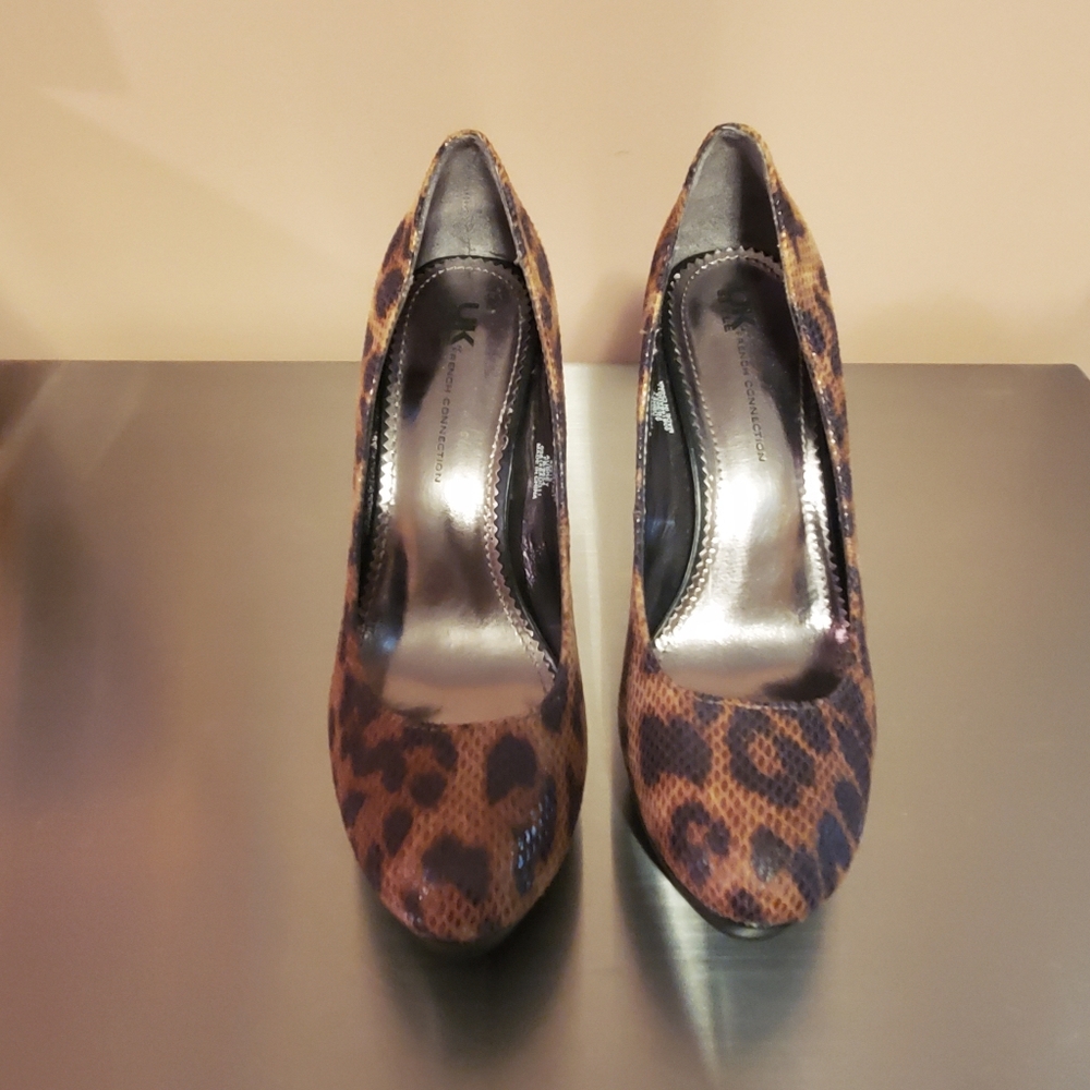 UK Style-French Connection Leopard Platform Heels